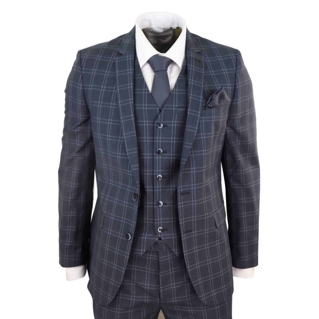 Mens Dark Grey 3 Piece Check Suit: Buy Online - Happy Gentleman