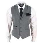 Mens Dark Grey Herringbone Tweed Waistcoat - 40