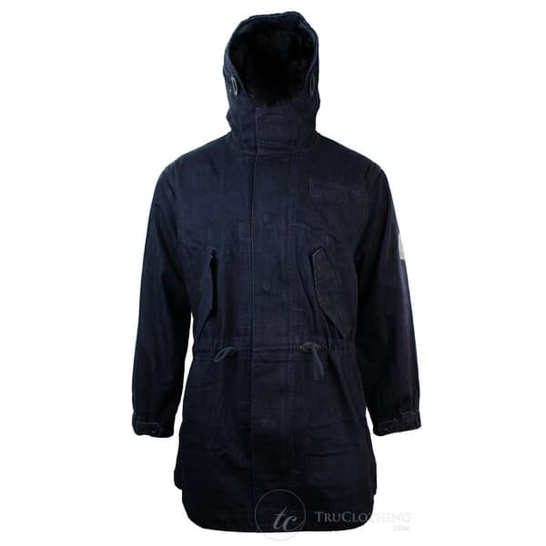 Mens Denim Overcoat Hooded Jeans Jacket Fleece Lined 3/4 Trench Duffle