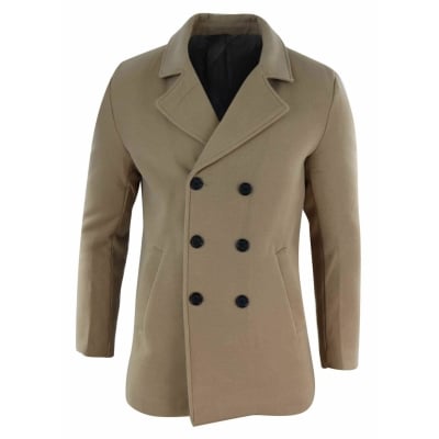 Mens Double Breasted Overcoat - Camel
