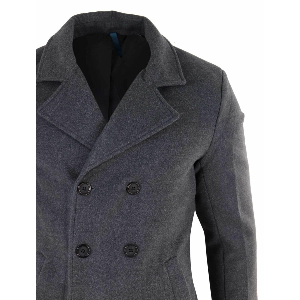 Mens Double Breasted Crombie Overcoat - Grey | Happy Gentleman