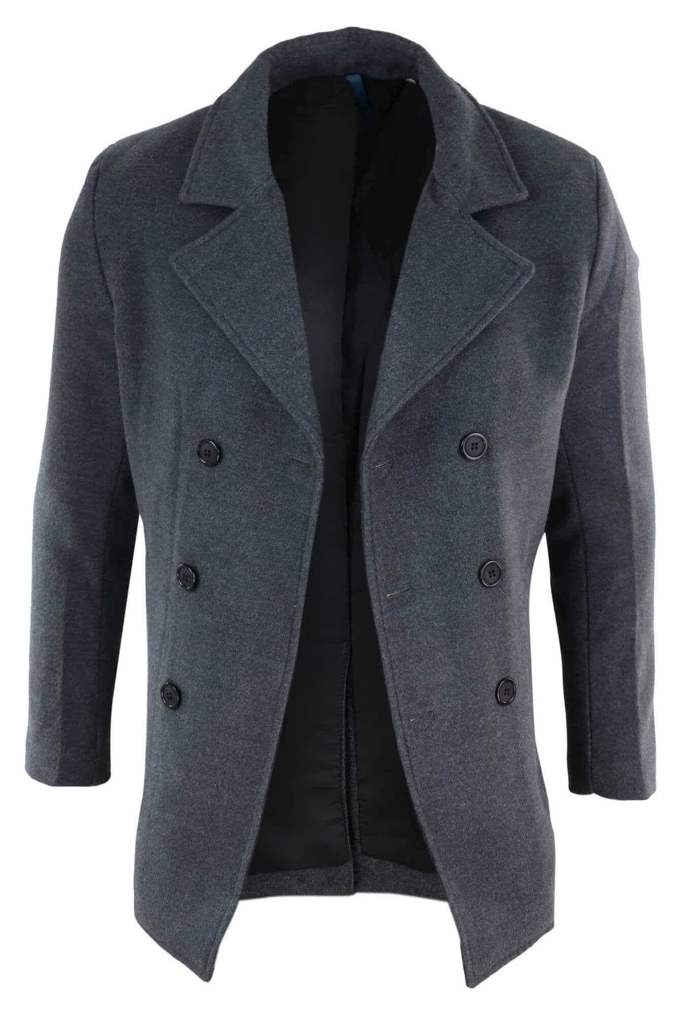Mens Double Breasted Crombie Overcoat - Grey | Happy Gentleman