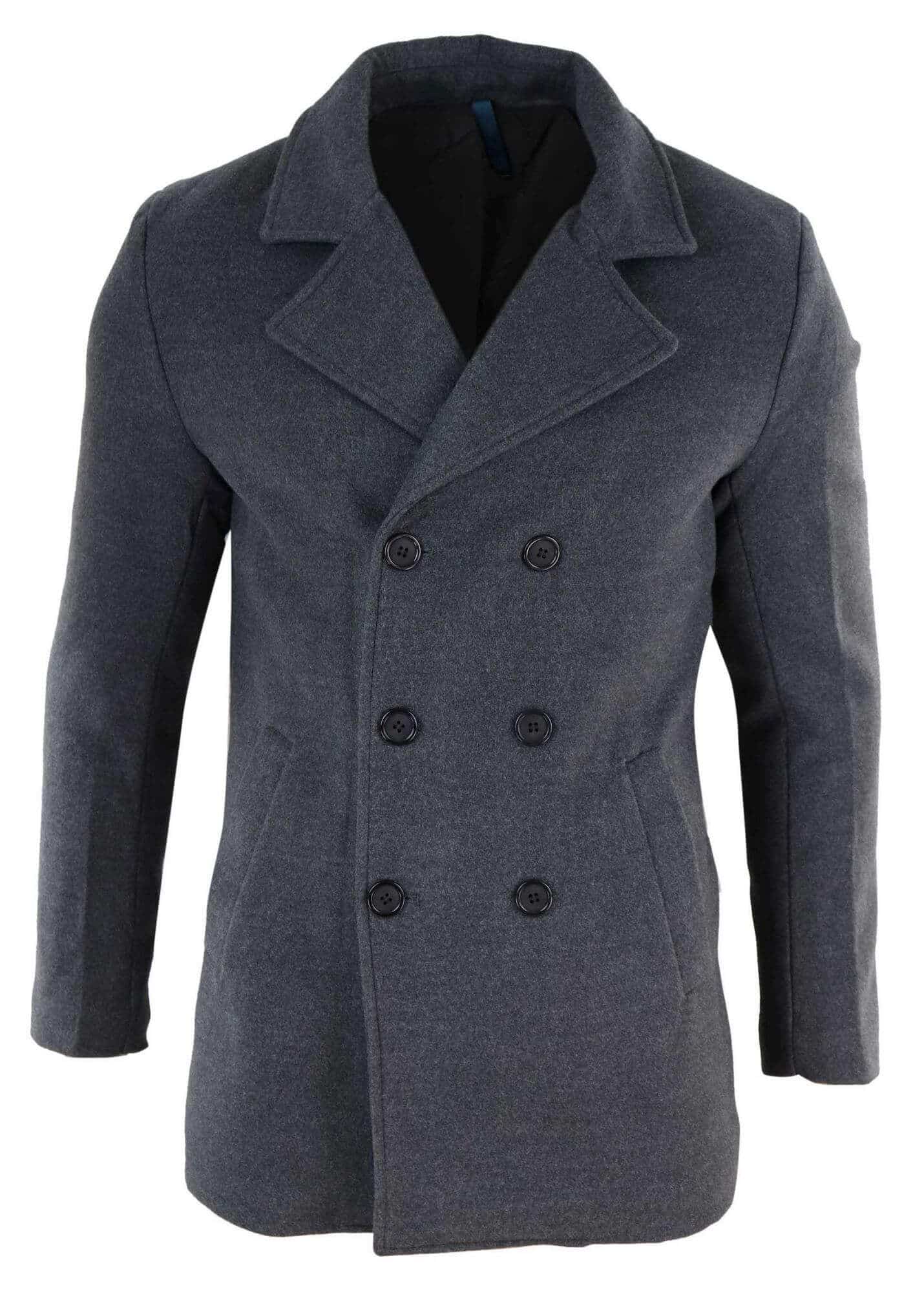 Mens Double Breasted Crombie Overcoat - Grey | Happy Gentleman