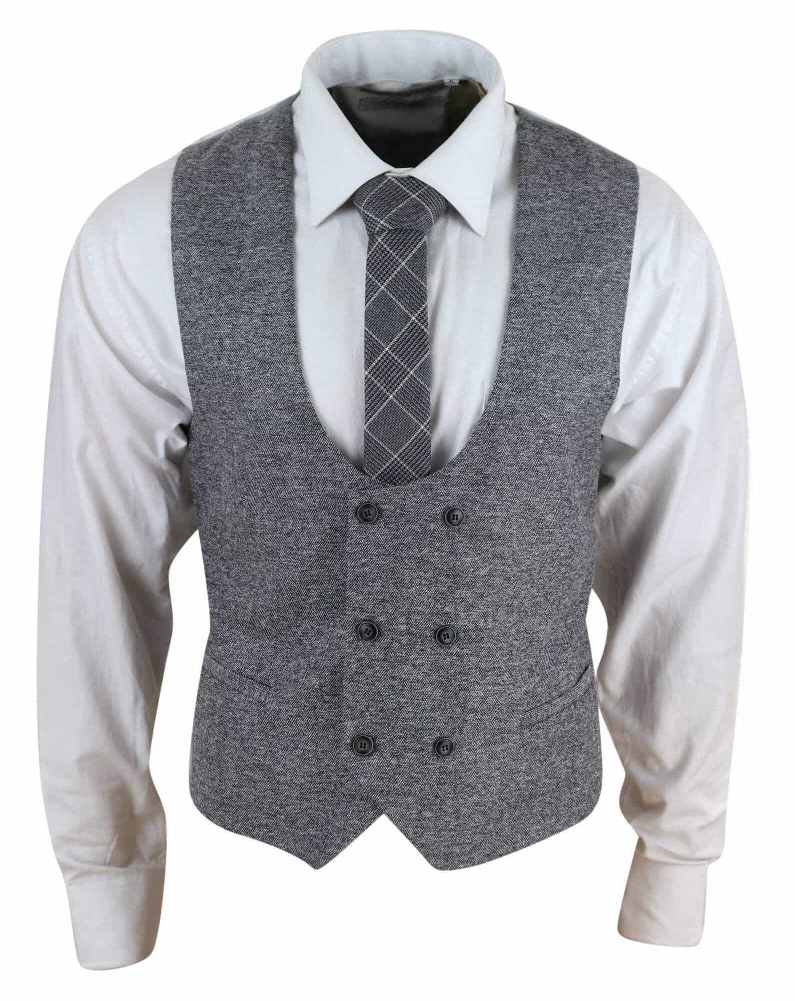 Mens Double Breasted Herringbone Tweed Waistcoat | Happy Gentleman