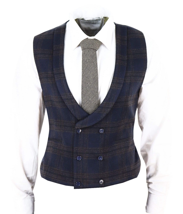 Mens Double Breasted Tweed Waistcoat