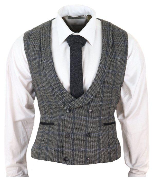 Mens Double Breasted Tweed Waistcoat