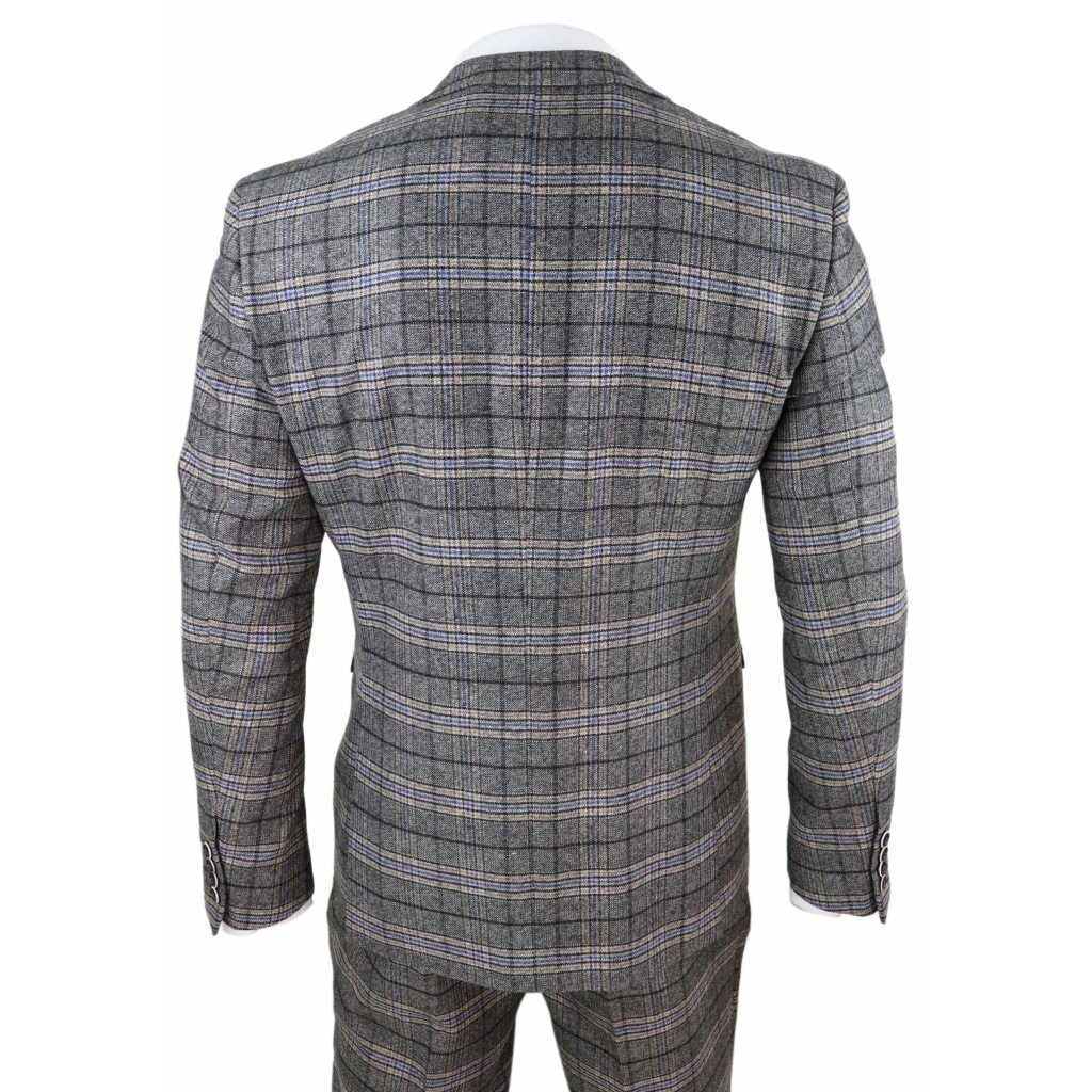 Mens Grey 3 Piece Tweed Check Suit: Buy Online - Happy Gentleman
