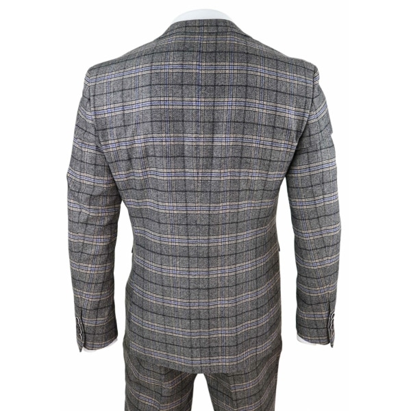 Mens Grey 3 Piece Tweed Check Suit