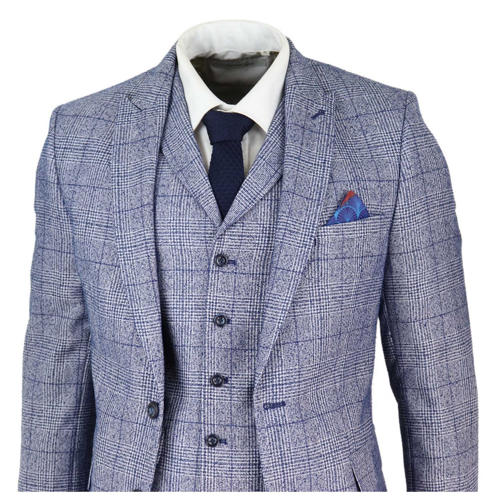 Mens Grey-Blue 3 Piece Suit | Happy Gentleman