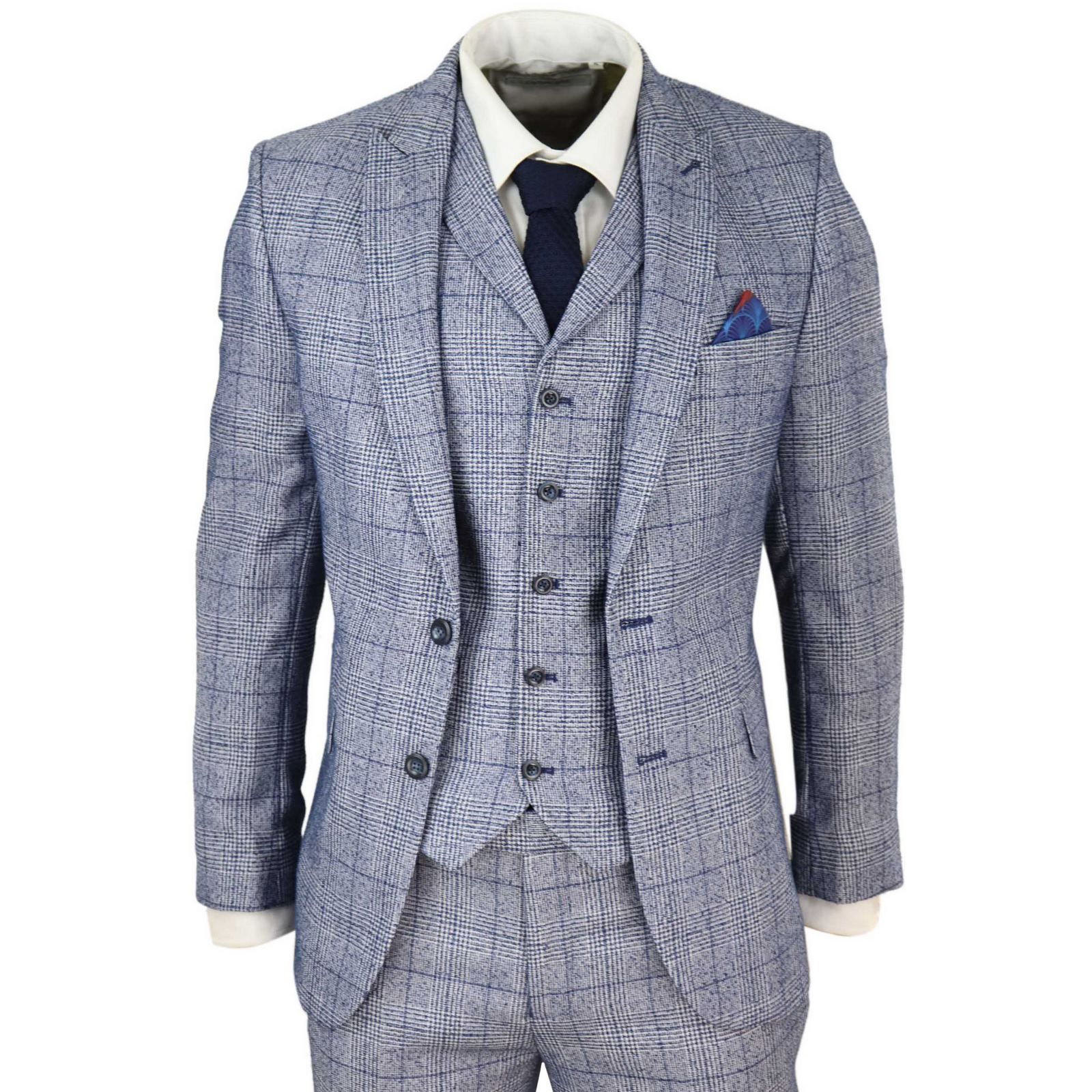 Mens Grey-Blue 3 Piece Suit | Happy Gentleman