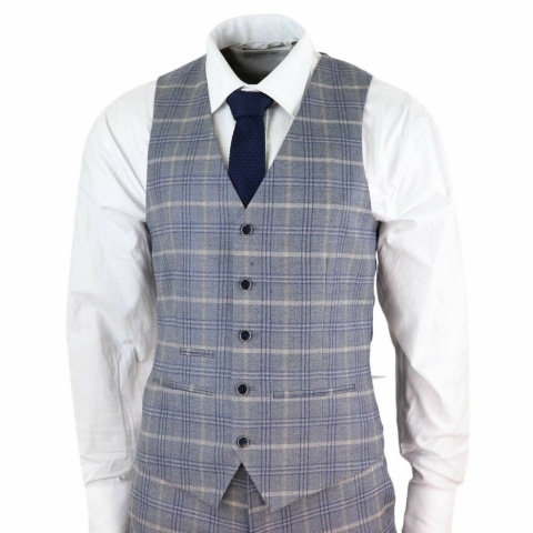 Mens Grey-Blue Check 3 Piece Suit - Paul Andrew Kenneth: Buy Online ...