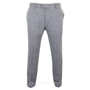 Mens Grey Charcoal Tweed Herringbone Wool Trousers – Grey