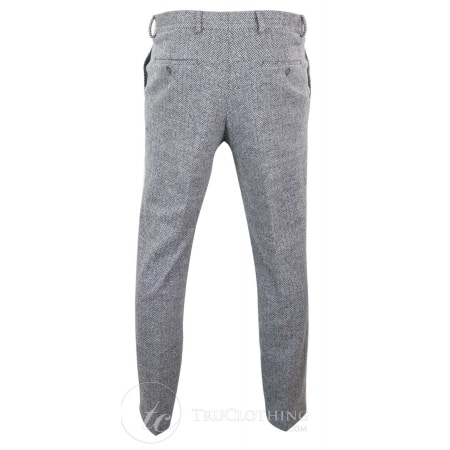 Mens Grey Charcoal Tweed Herringbone Wool Trousers - Grey: Buy Online ...