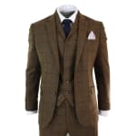 Mens Herringbone Tweed Check 3 Piece Wool Suit Peaky Blinders - Tan ...