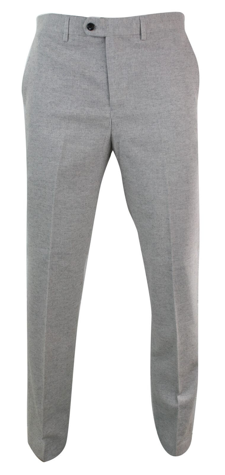 Mens Herringbone Tweed Trousers - Cavani Martez - Grey | Happy Gentleman