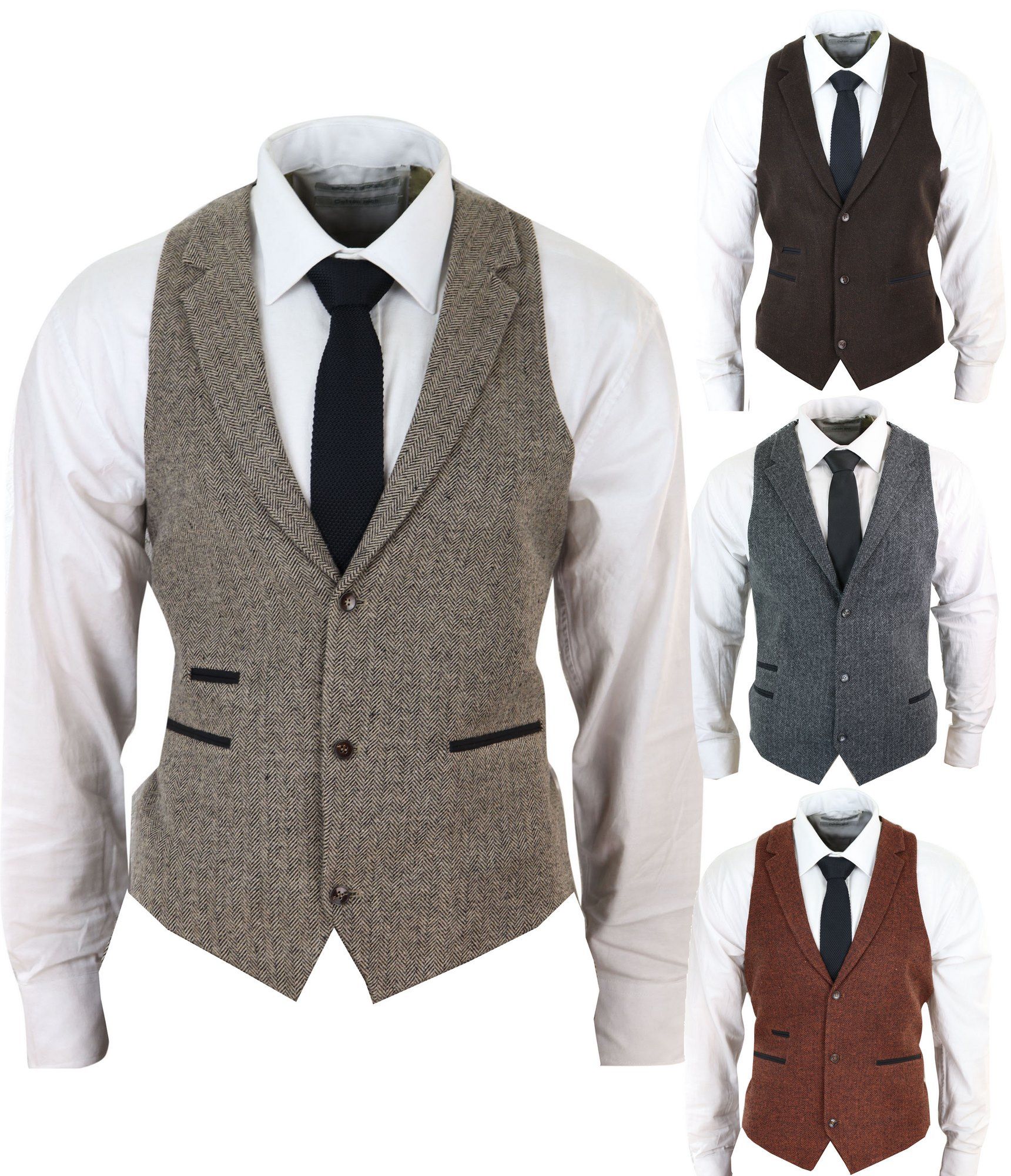 Mens Herringbone Tweed Vintage Waistcoat | Happy Gentleman