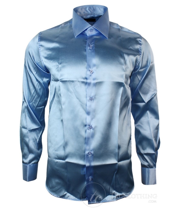 Mens Italian Design Silk Satin Finish Shirt Smart Slim Fit