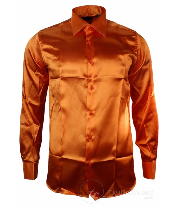 Mens Italian Design Silk Satin Finish Shirt Smart Slim Fit