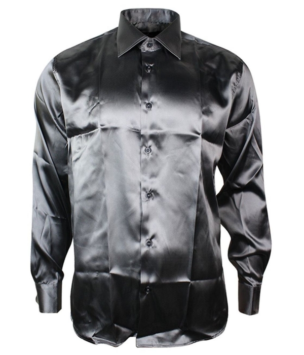 Mens Italian Design Silk Satin Finish Shirt Smart Slim Fit