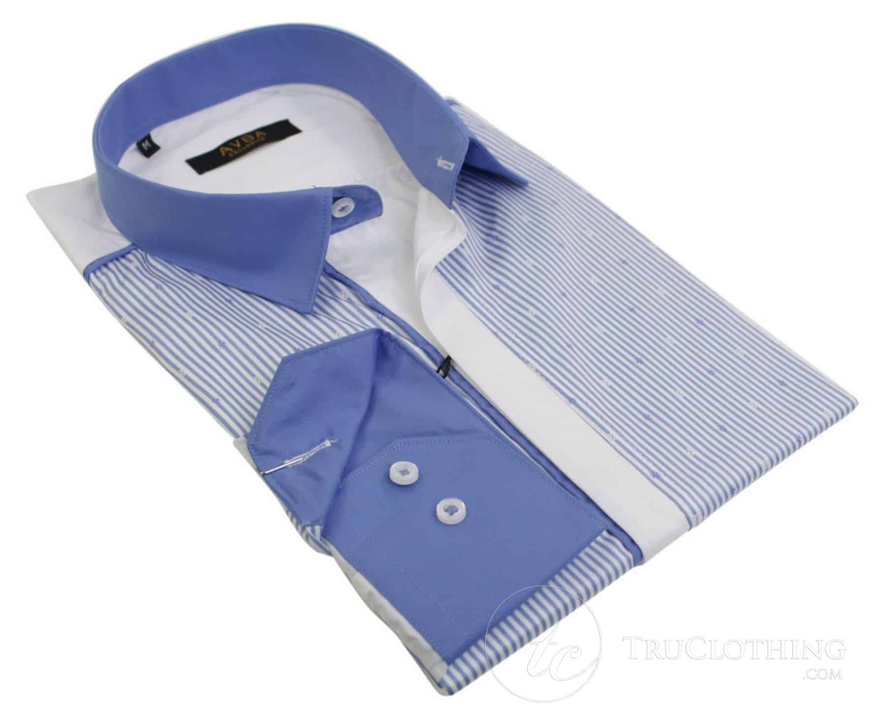 Mens Blue Slim Fit Shirt With White Collar