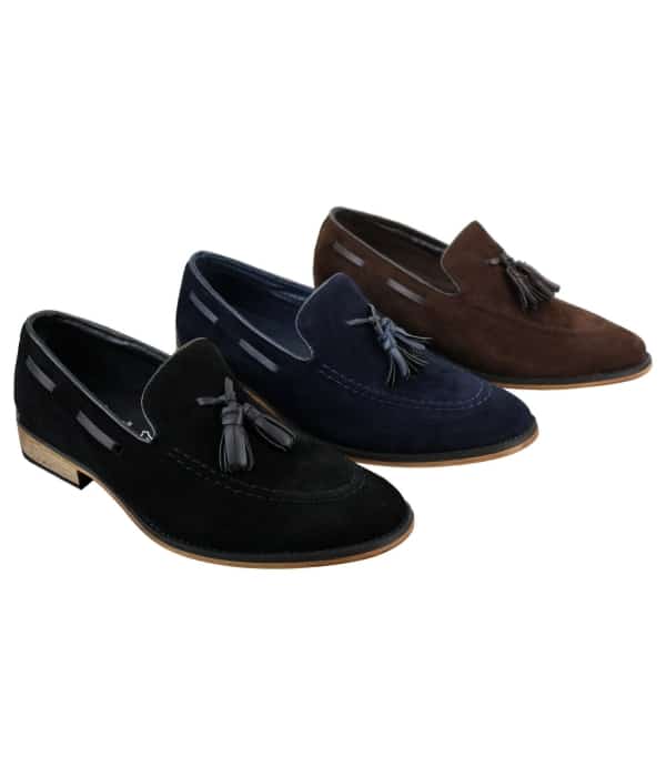 Mens Italian Slip On Driving Shoes Loafers Tassle Suede Leather Blue Black Brown