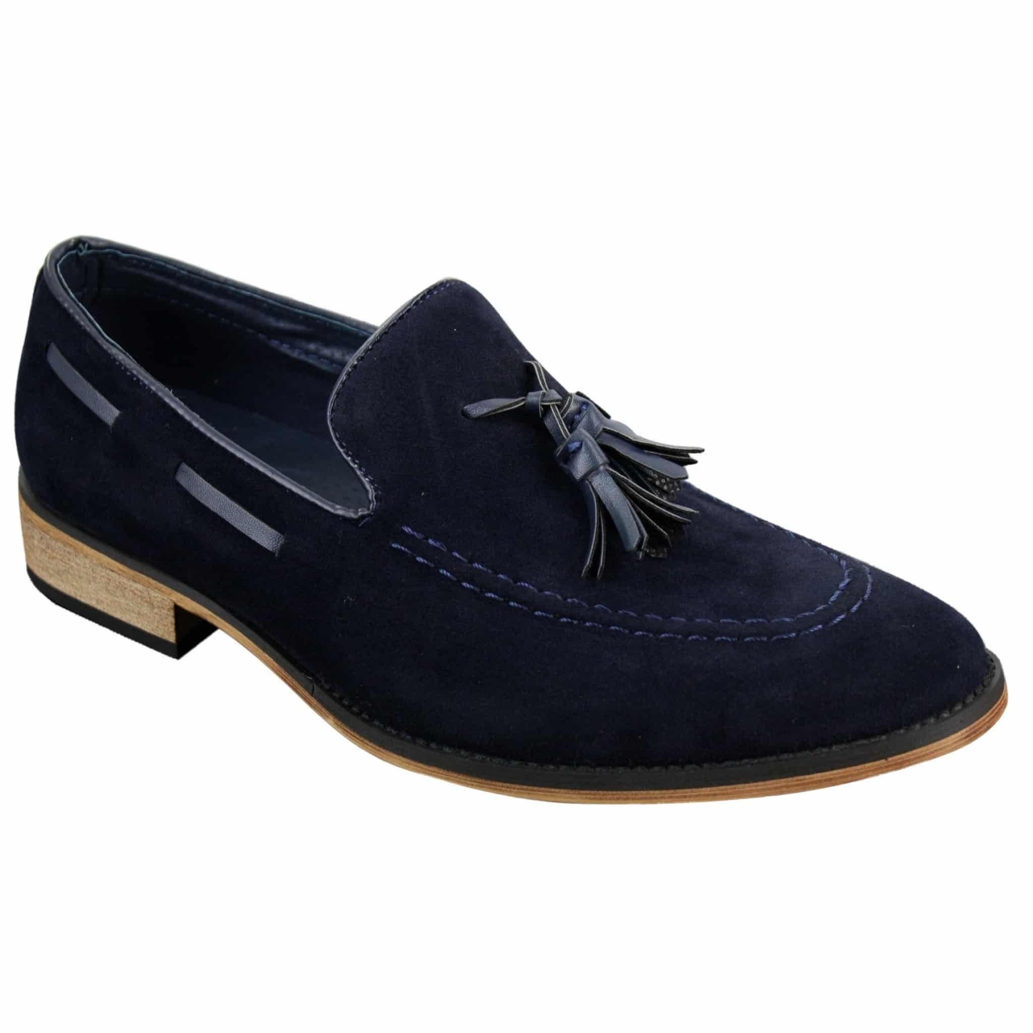 Mens Italian Slip On Driving Shoes Loafers Tassle Suede Leather Blue