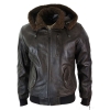 Mens Real Leather Hood Fur Jacket Bomber Aviator Vintage Brown Retro-Brown