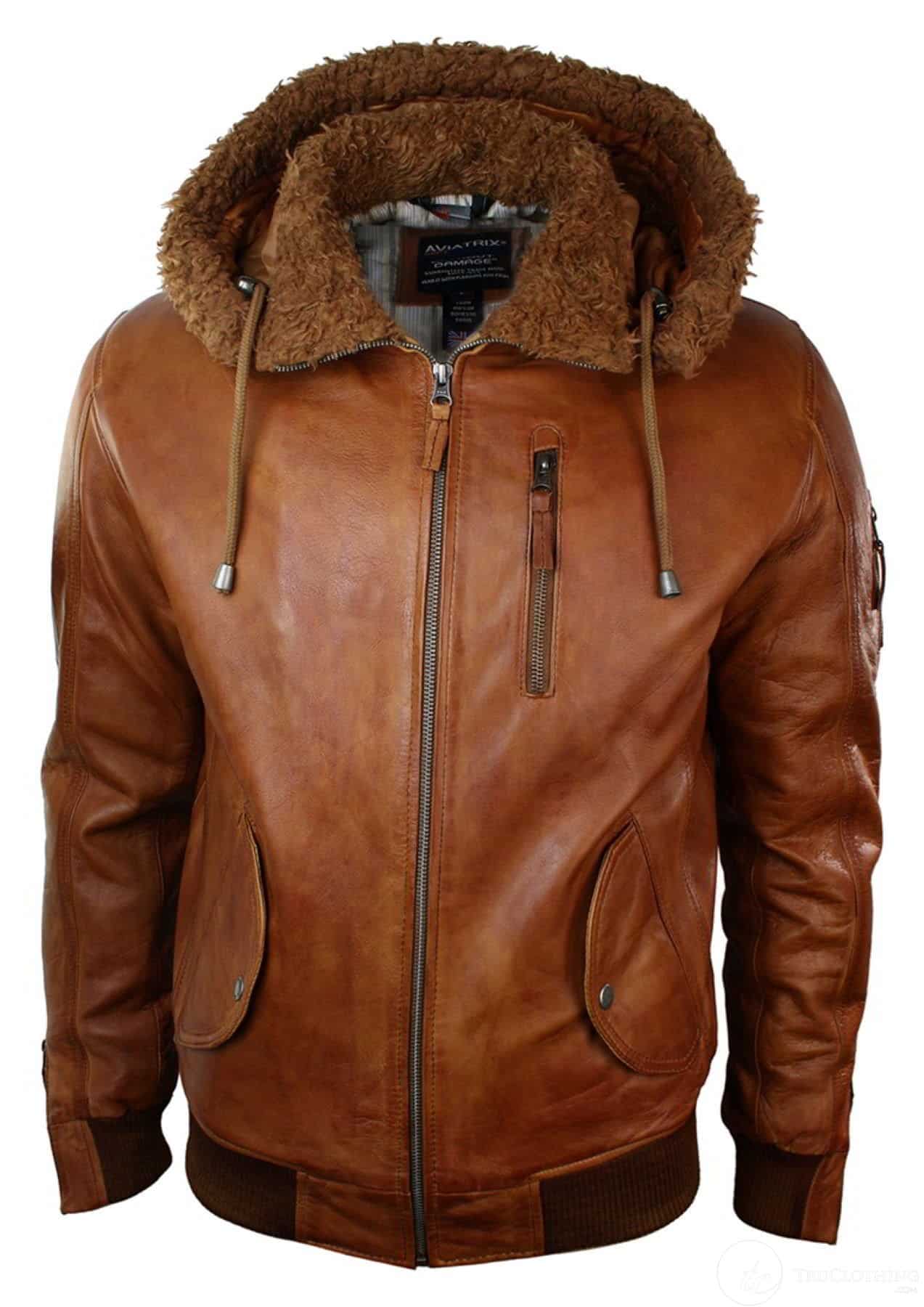Vintage Men's Brown Leather Coat With Faux Fur Collar Trim - M – Rokit