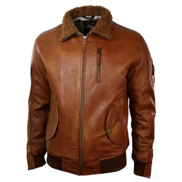 Mens Real Leather Hood Fur Jacket Bomber Aviator Vintage Brown Retro-Tan