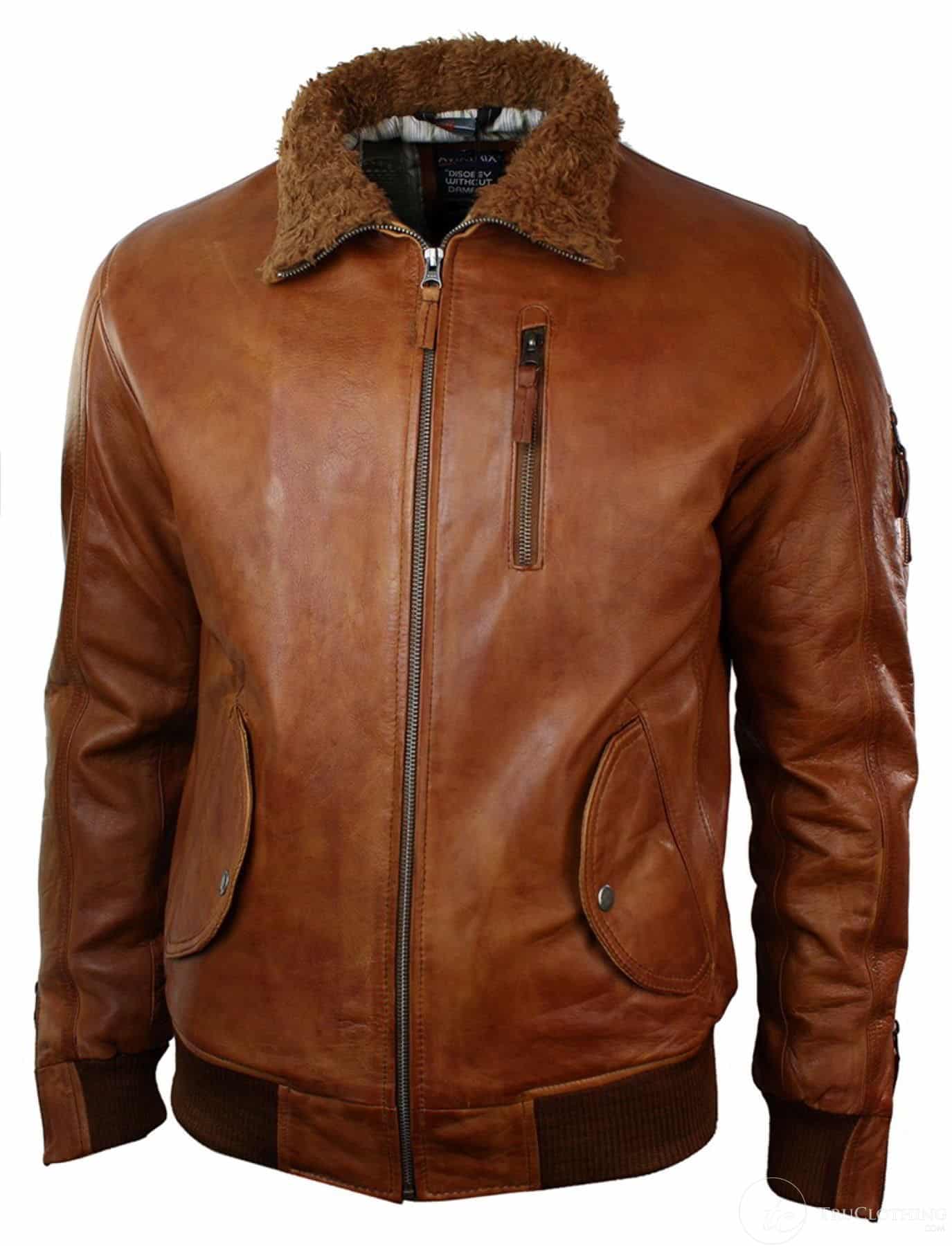 Mens Real Leather Hood Fur Jacket Bomber Aviator Vintage Brown Retro ...