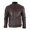 Real Leather Retro Style Zipped Mens Biker Jacket Soft Black Casual-Brown