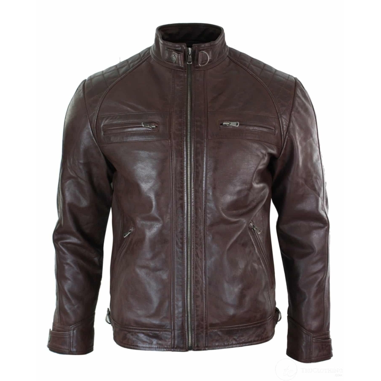 Real Leather Retro Style Zipped Mens Biker Jacket Soft Black Casual Brown Buy Online Happy 