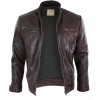 Real Leather Retro Style Zipped Mens Biker Jacket Soft Black Casual-Brown
