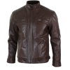Real Leather Retro Style Zipped Mens Biker Jacket Soft Black Casual-Brown