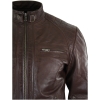 Real Leather Retro Style Zipped Mens Biker Jacket Soft Black Casual-Brown
