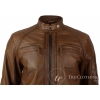 Mens Retro Style Zipped Biker Jacket Real Leather Soft Black Casual-Tan