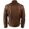 Mens Retro Style Zipped Biker Jacket Real Leather Soft Black Casual-Tan