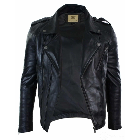 Real Leather Cross Zip Vintage Retro Mens Biker Jacket Black Urban Slim ...