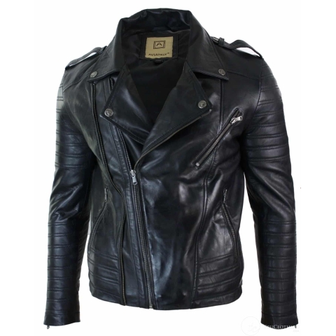 Real Leather Cross Zip Vintage Retro Mens Biker Jacket Black Urban Slim ...