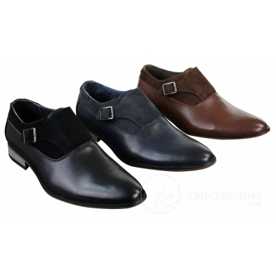 Mens Leather & Suede Slip On Buckle Italian Designer Shoes Smart Casual Formal