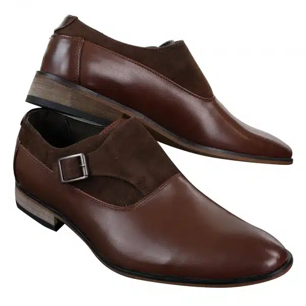 Mens Leather & Suede Slip On Buckle Italian Designer Shoes Smart Casual Formal