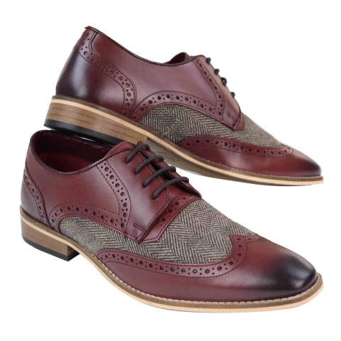 Mens Leather & Tweed 1920s Gatsby Shoes: Buy Online - Happy Gentleman