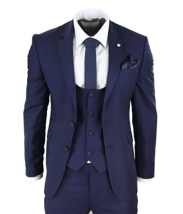 Mens Navy 3 Piece Wedding Suit