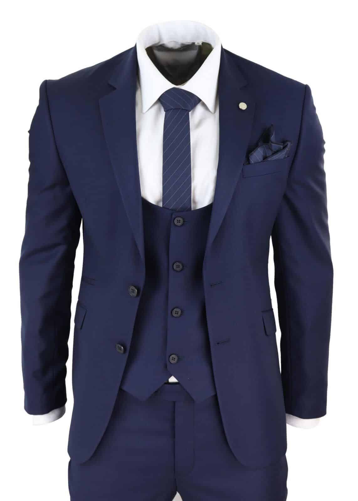 Mens Navy 3 Piece Wedding Suit Buy Online Happy Gentleman