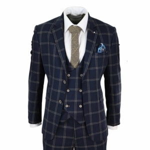 Mens Navy and Tan Check 3 Piece Suit – Cavani Hardy