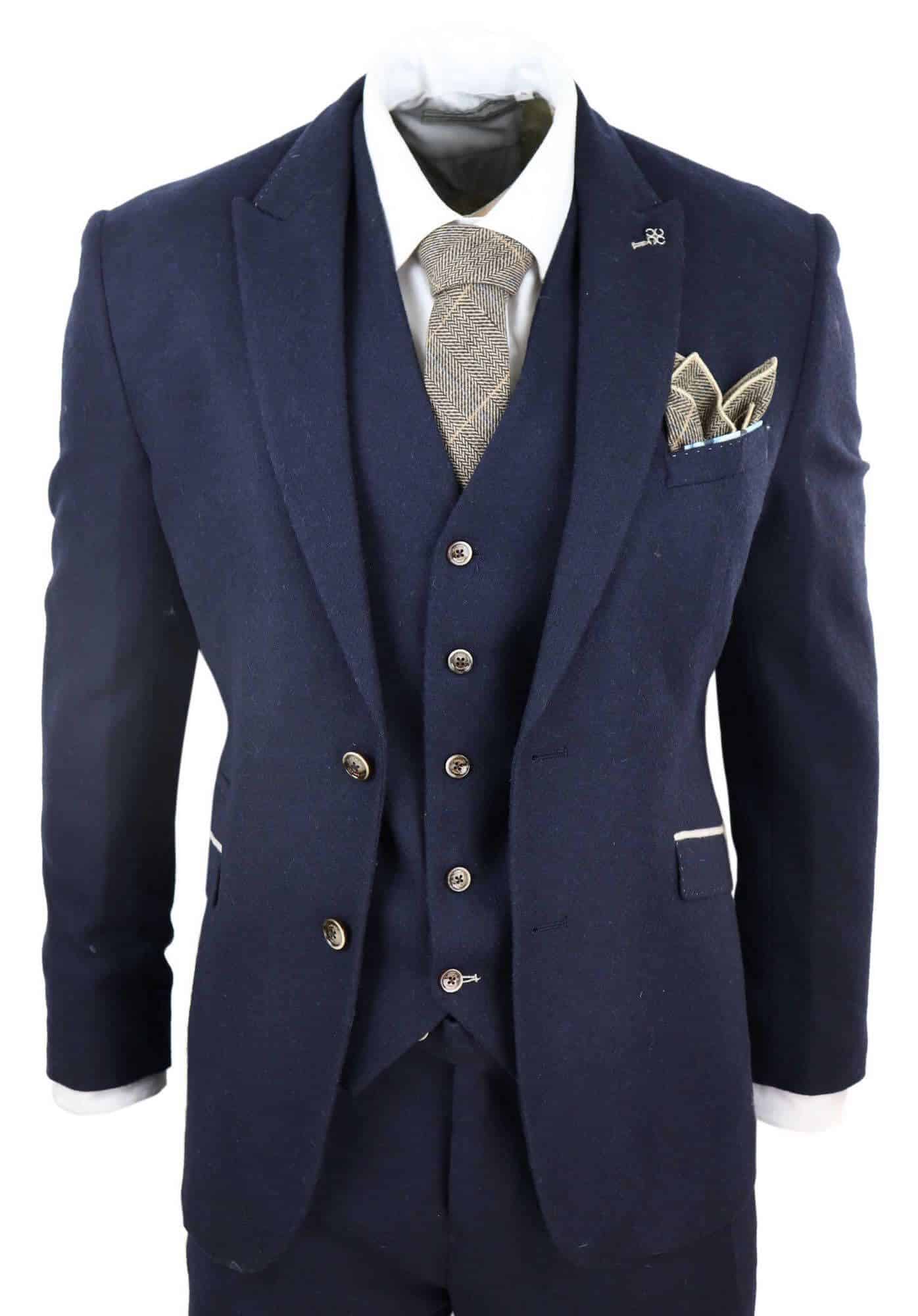 Mens Navy Blue 3 Piece Vintage Suit Happy Gentleman