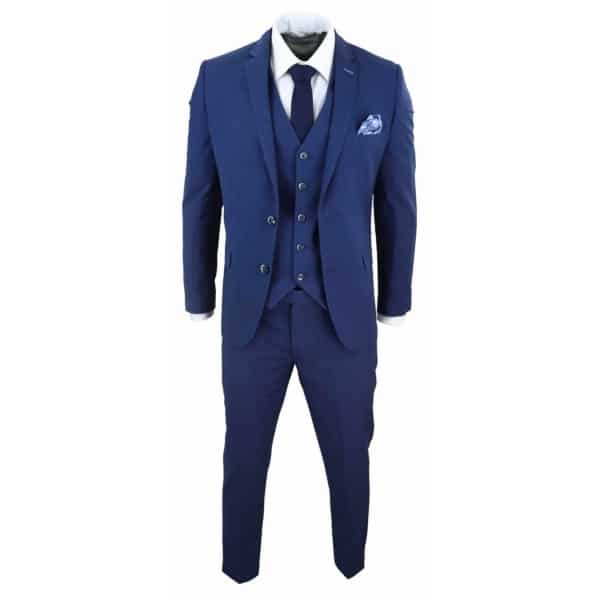 Mens Navy-Blue 3 Piece Wedding Suit