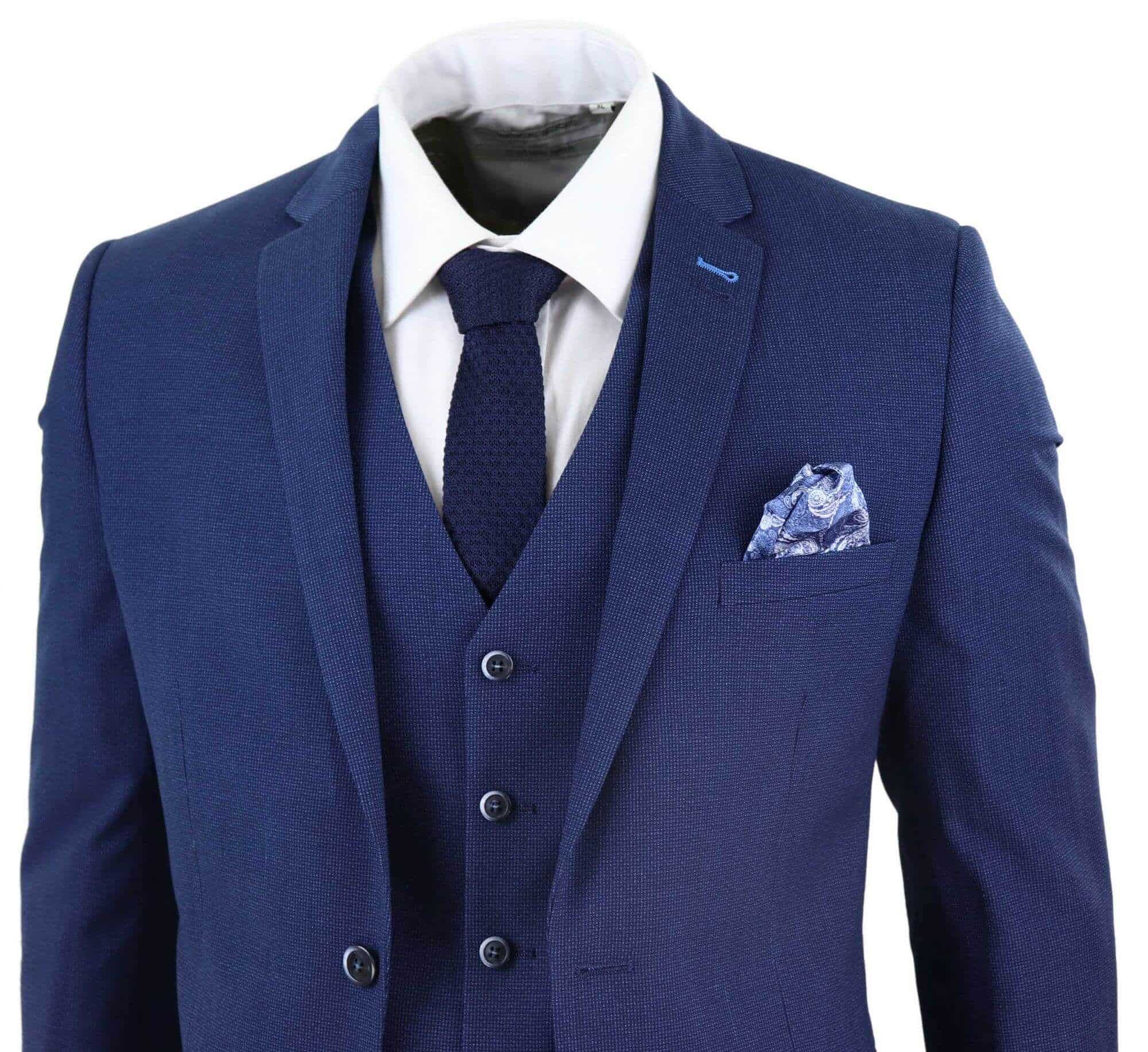 Mens Navy-Blue 3 Piece Wedding Suit: Buy Online - Happy Gentleman