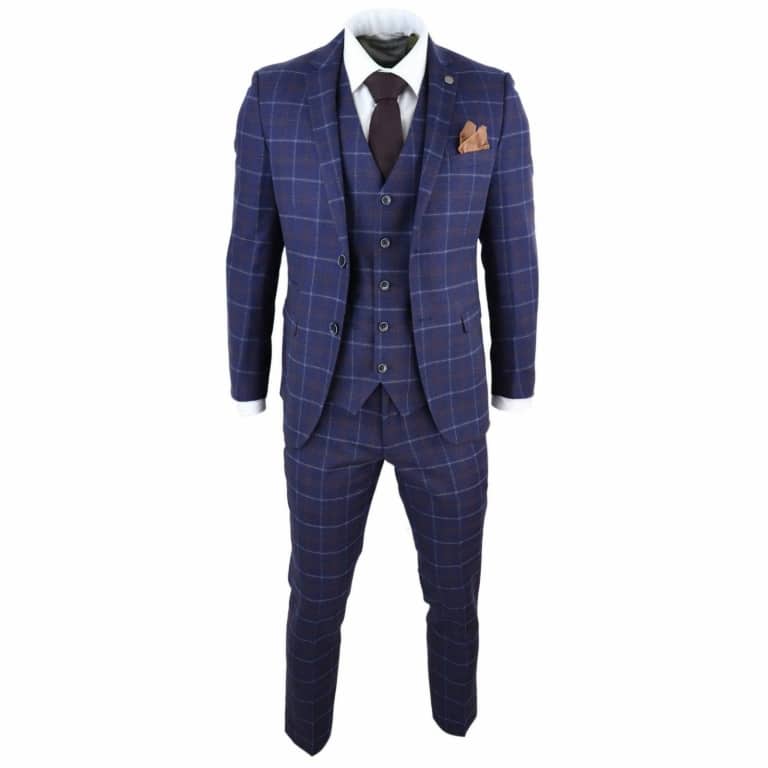 Mens Navy-Blue Check 3 Piece Suit - Paul Andrew Kenneth: Buy Online ...