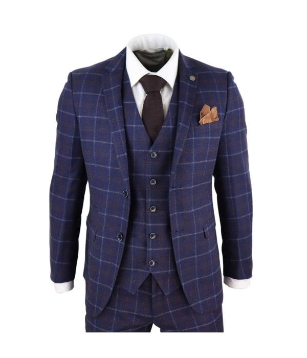 Mens Navy-Blue Check 3 Piece Suit - Paul Andrew Kenneth: Buy Online ...